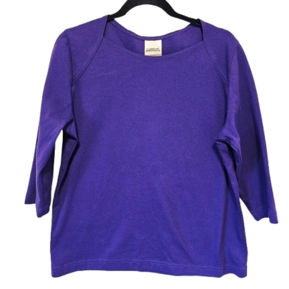 Gabrielle Rhode-Royce Vintage Purple Cotton 3/4 Sleeve Squared Top Women's XL